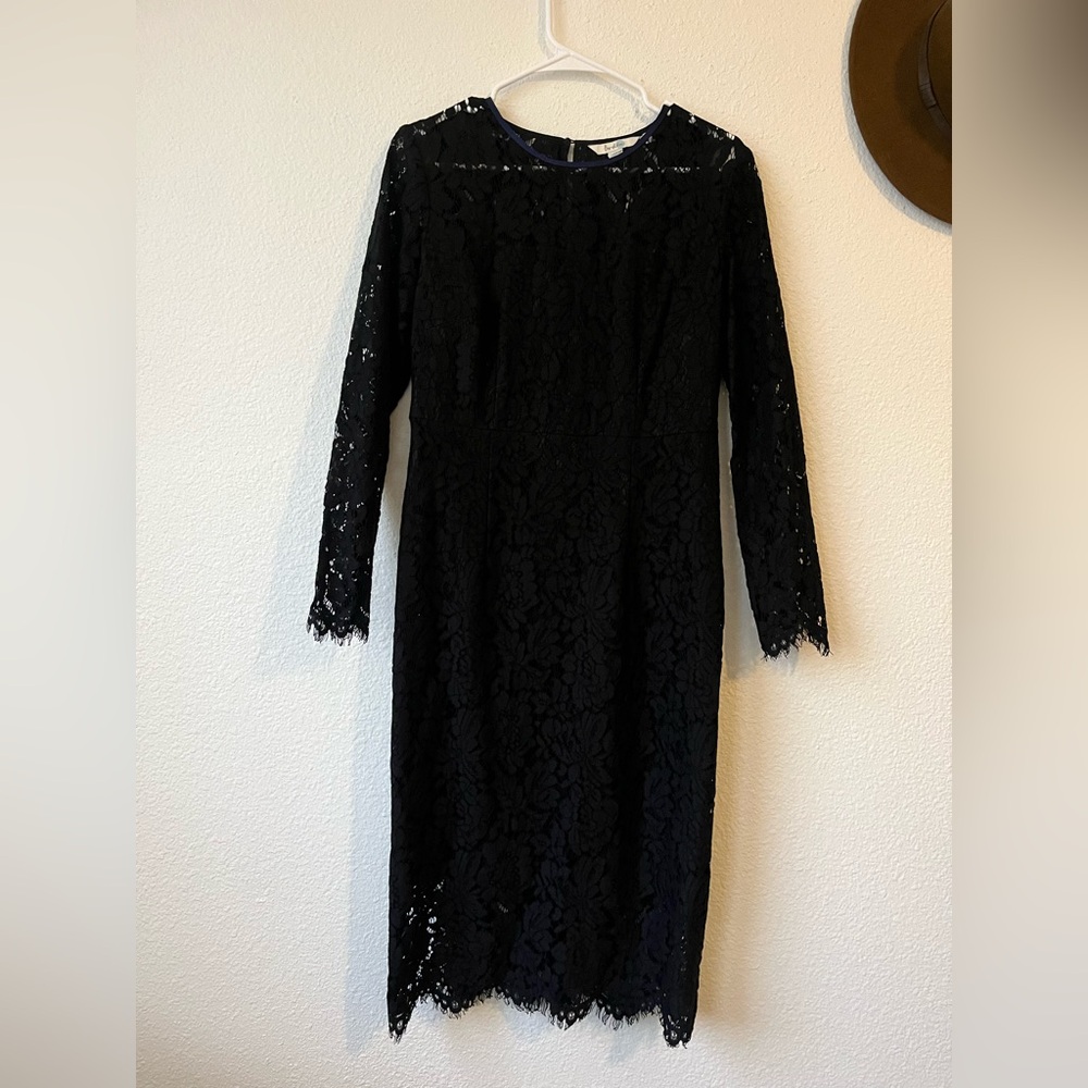 Boden | black lace overlay eyelet midi 3/4 sleeve dress